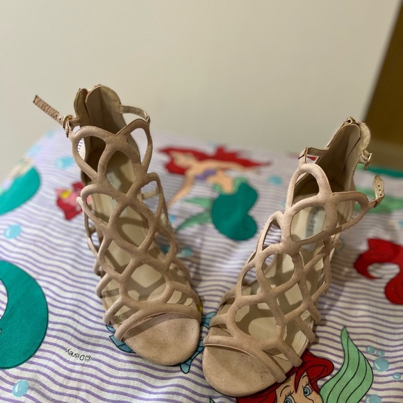 Beige Strappy Block Heel Sandals - Picture 2 of 4